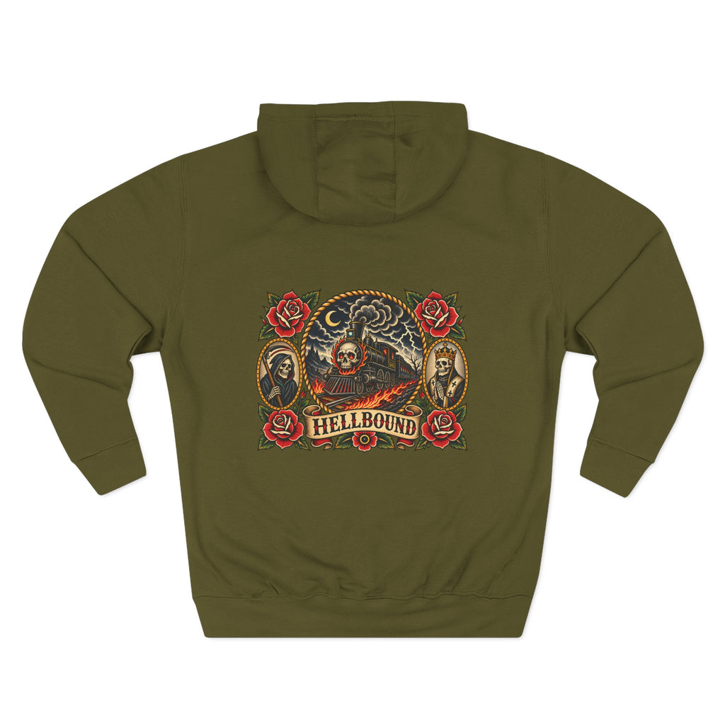 Hellbound Train Tattoo Flash Pullover Hoodie (Back Design)