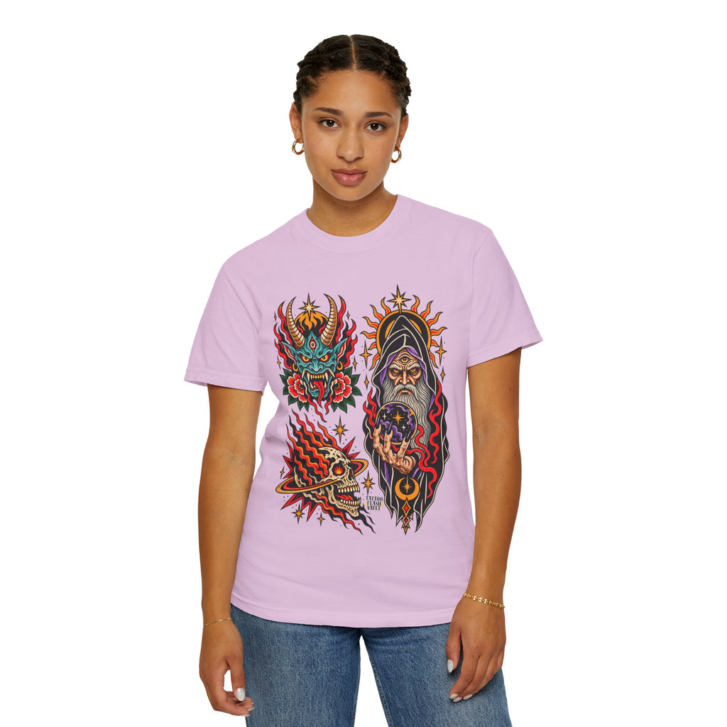 Wizard, Oni and Skull Tattoo Flash T-Shirt