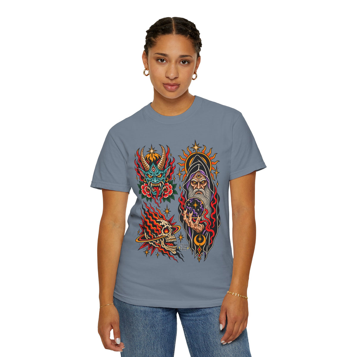 Wizard, Oni and Skull Tattoo Flash T-Shirt