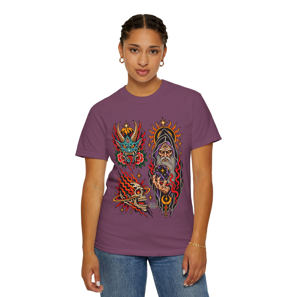 Wizard, Oni and Skull Tattoo Flash T-Shirt