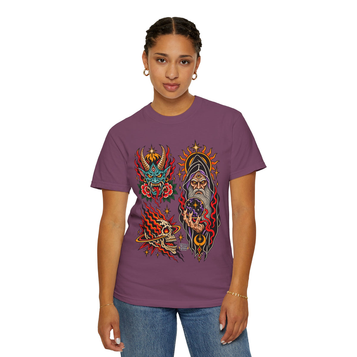 Wizard, Oni and Skull Tattoo Flash T-Shirt