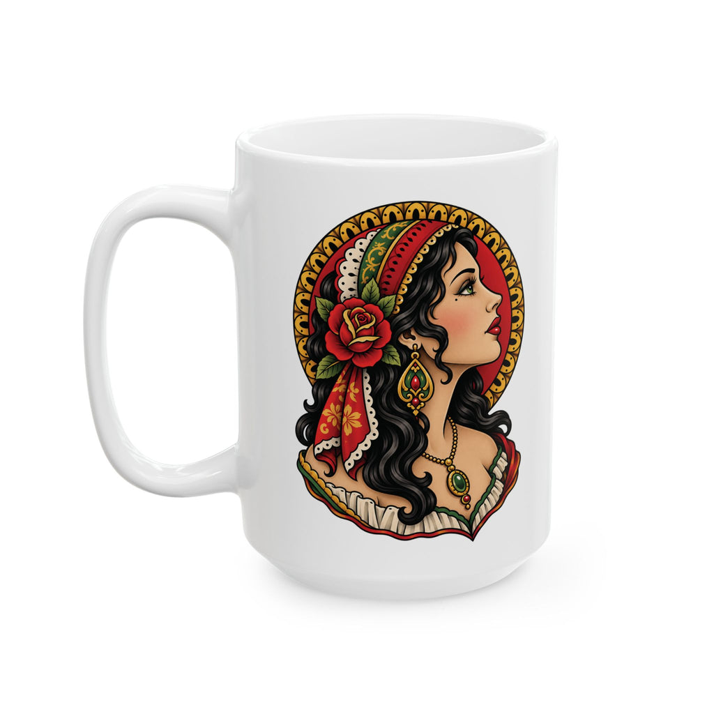 Esmeralda Gypsy Tattoo Flash Ceramic Coffee Mug (11oz, 15oz)