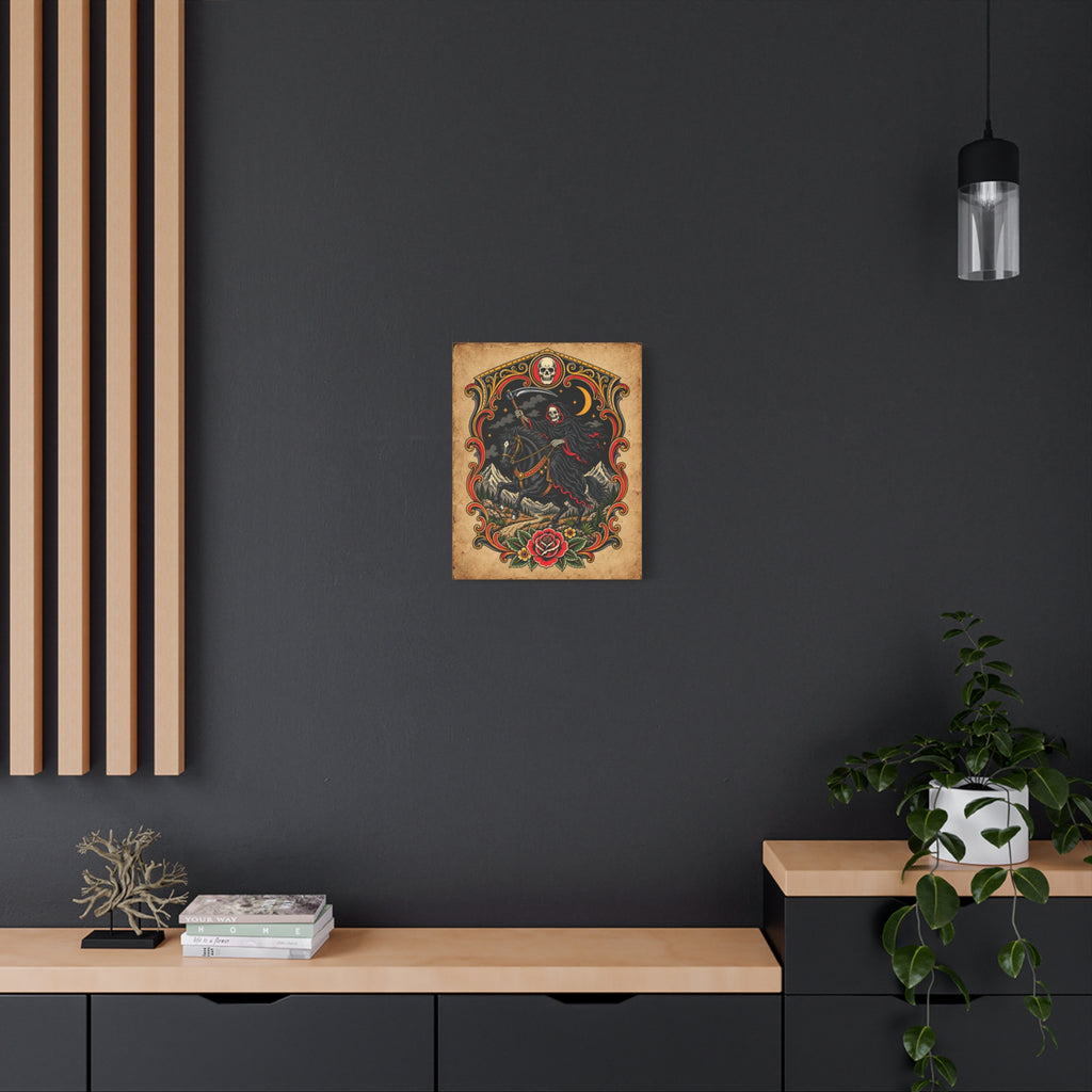 Grim Reaper Horsman Tattoo Flash Canvas Wall Art
