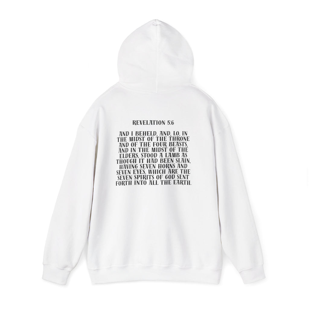 Sacrificial Lamb Hoodie with Revelation 5:6 Scripture Back Print