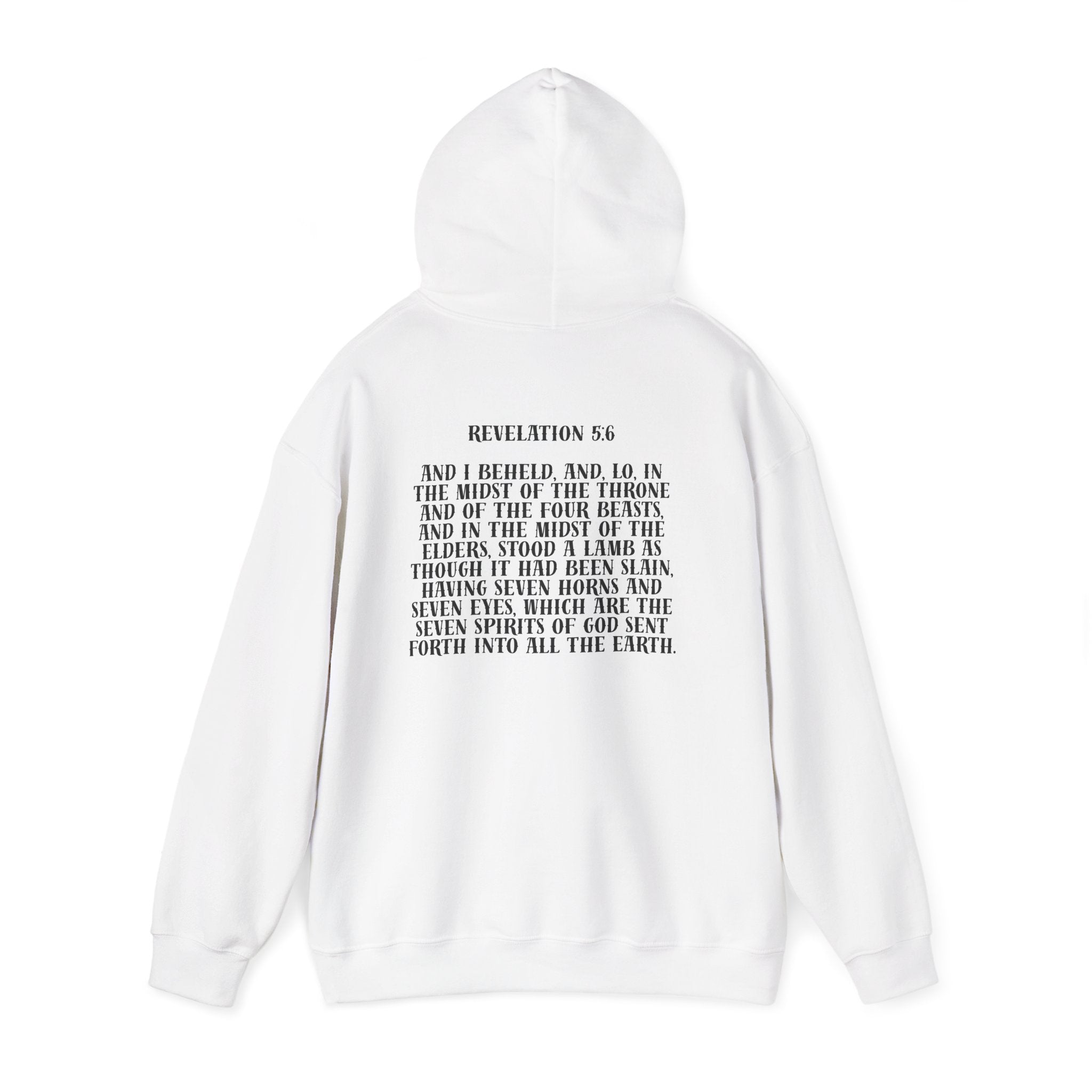 Sacrificial Lamb Hoodie with Revelation 5:6 Scripture Back Print