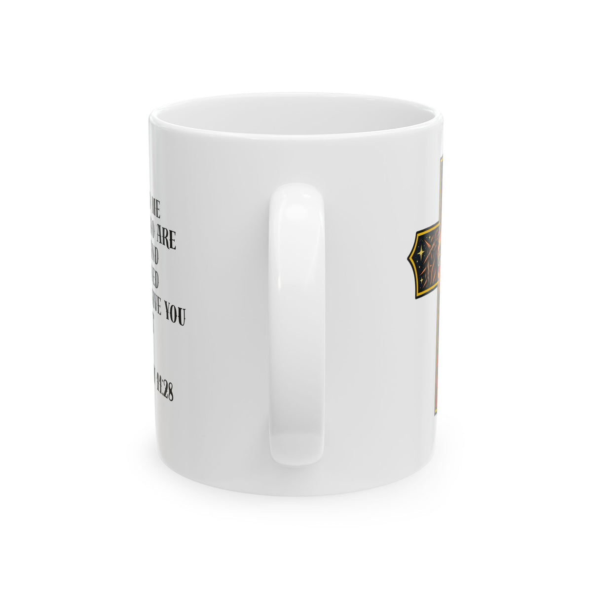 Matthew 11:28 Jesus Cross Tattoo Flash Coffee Mug (11oz & 15oz)
