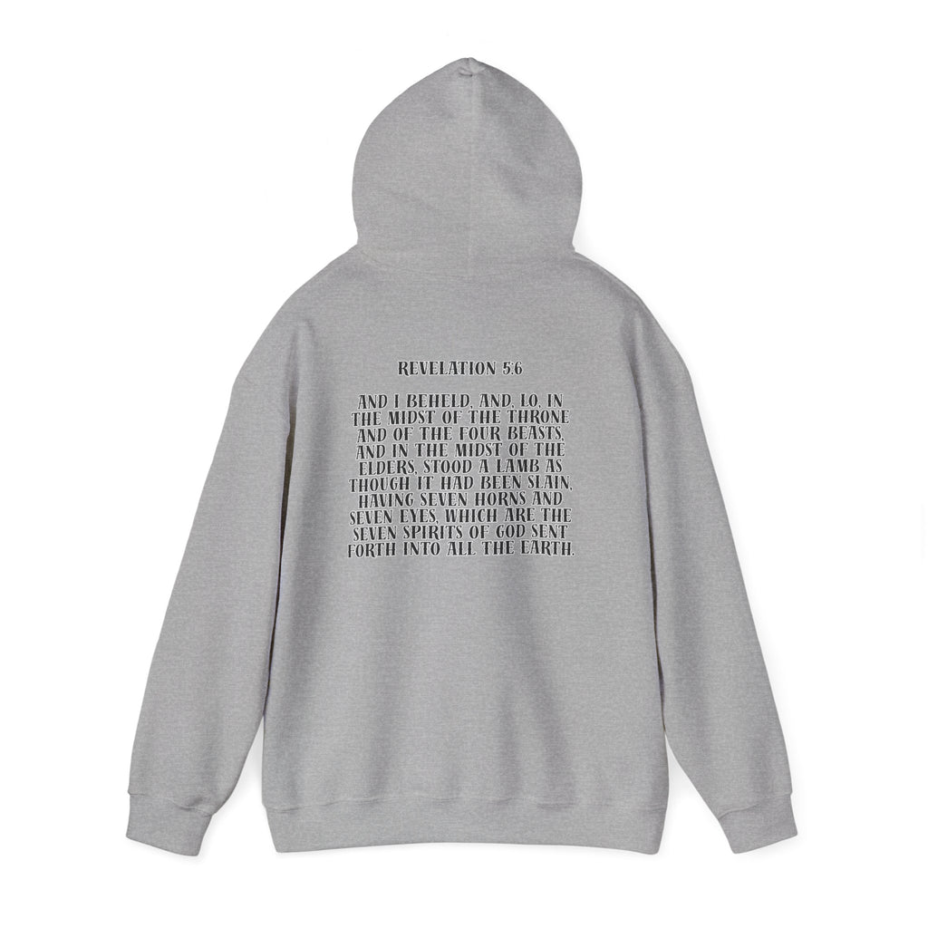 Sacrificial Lamb Hoodie with Revelation 5:6 Scripture Back Print