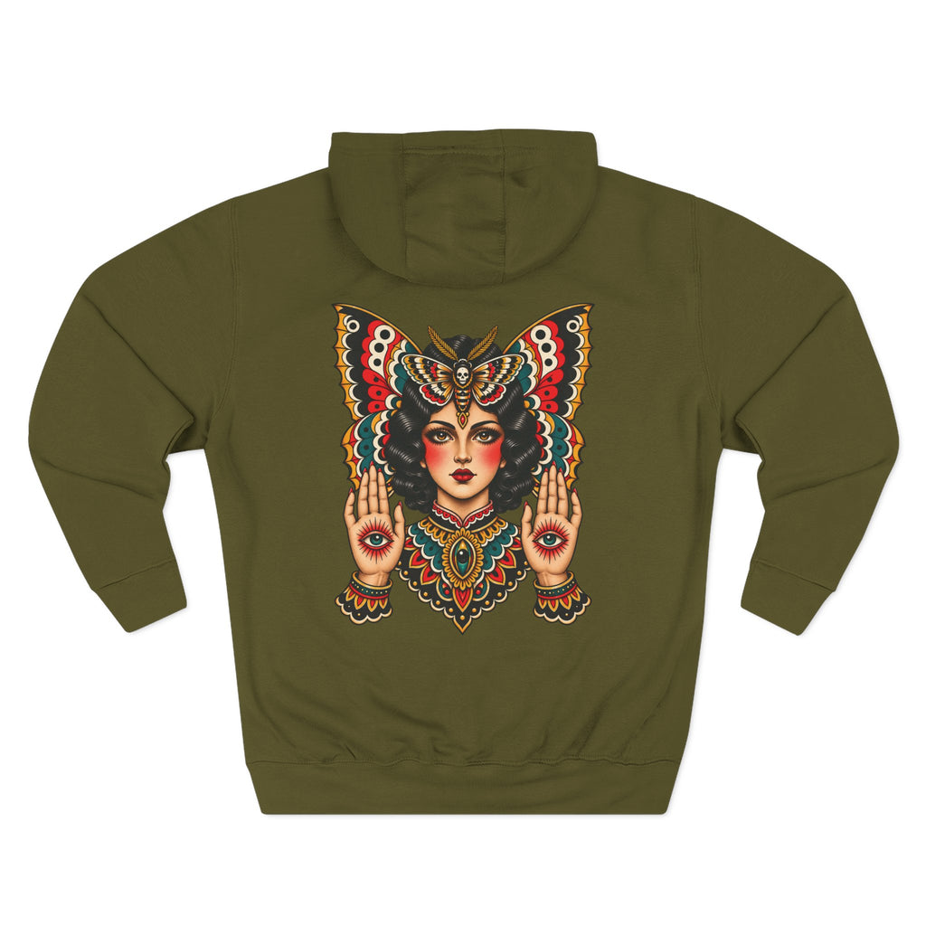 Gypsy Moth Woman Tattoo Flash Pullover Hoodie (Back Design)