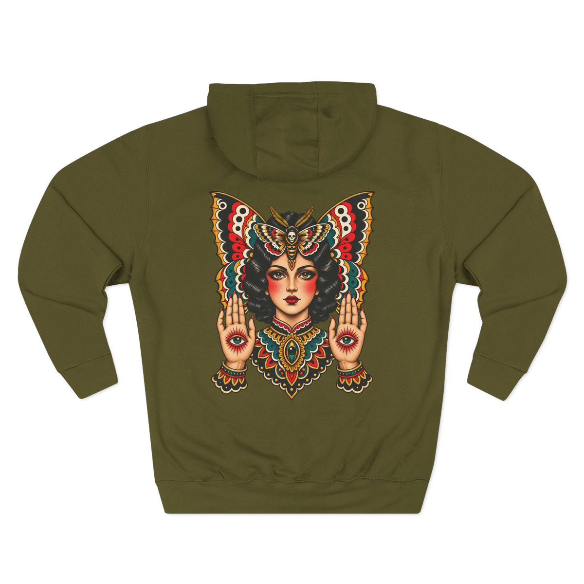 Gypsy Moth Woman Tattoo Flash Pullover Hoodie (Back Design)