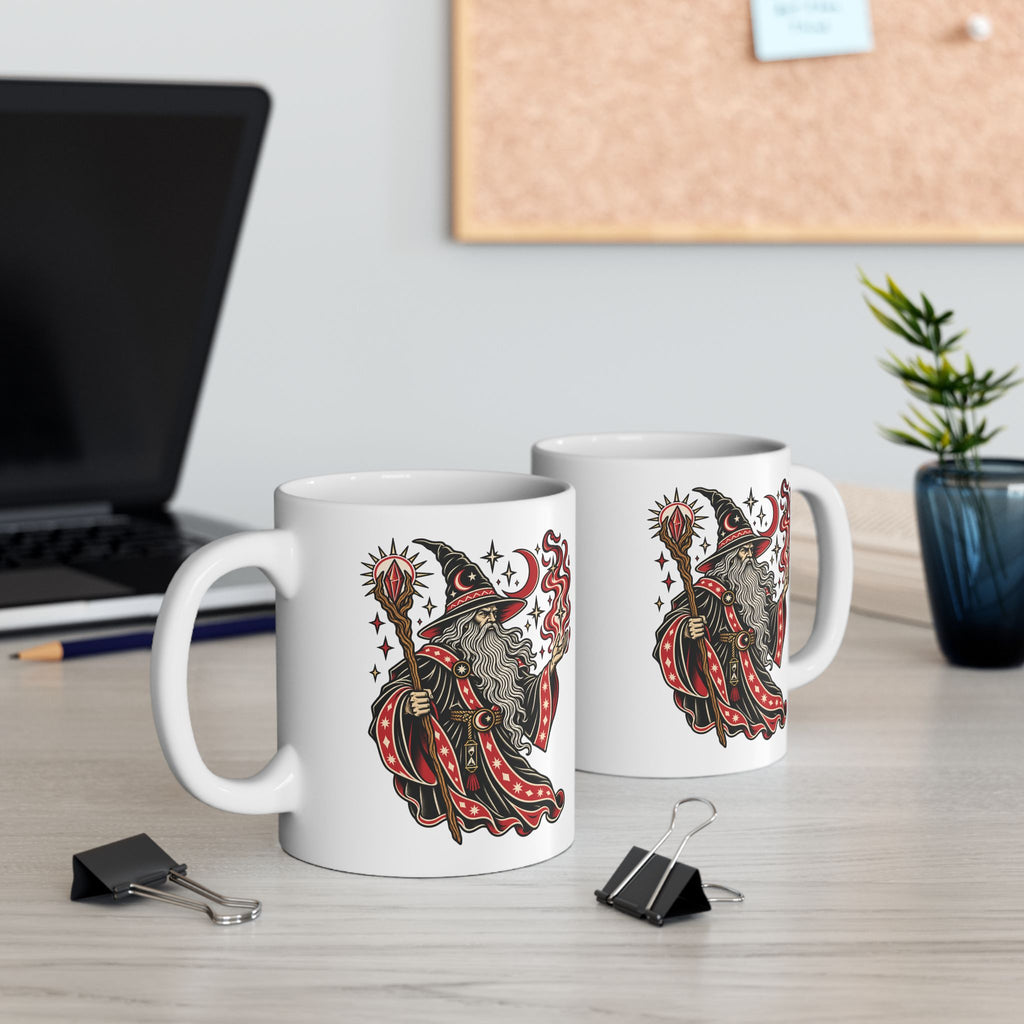 Fire Wizard Tattoo Flash Ceramic Coffee Mug (11oz, 15oz)