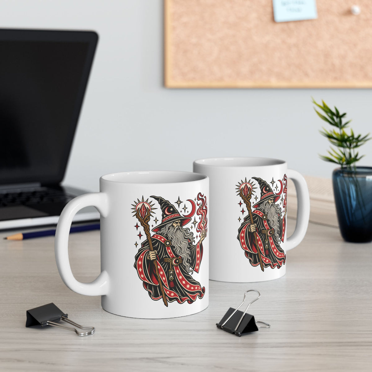 Fire Wizard Tattoo Flash Ceramic Coffee Mug (11oz, 15oz)