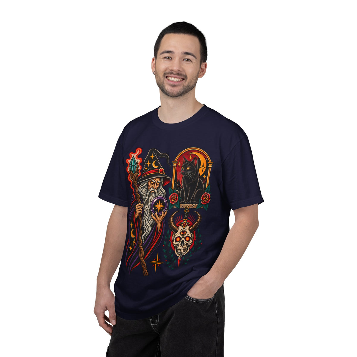 Wizard & Black Cat Tattoo Flash T-Shirt