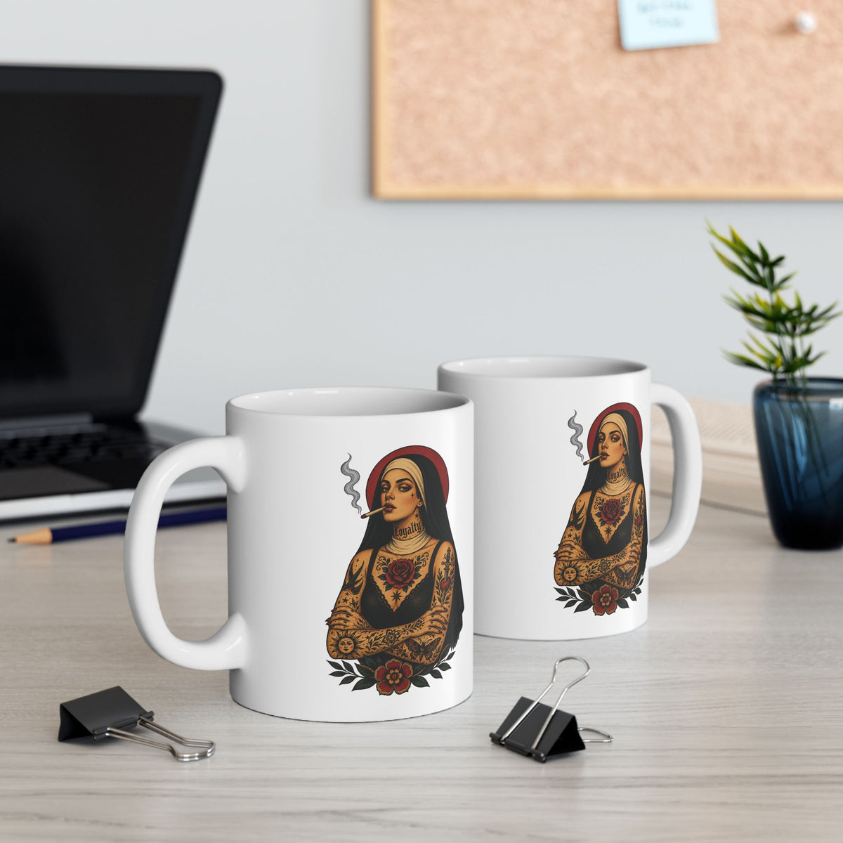 Tattooed Nun Tattoo Flash Ceramic Coffee Cup