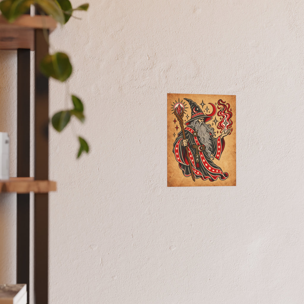 Fire Wizard Tattoo Flash Art Print (8x10 & 16x20)