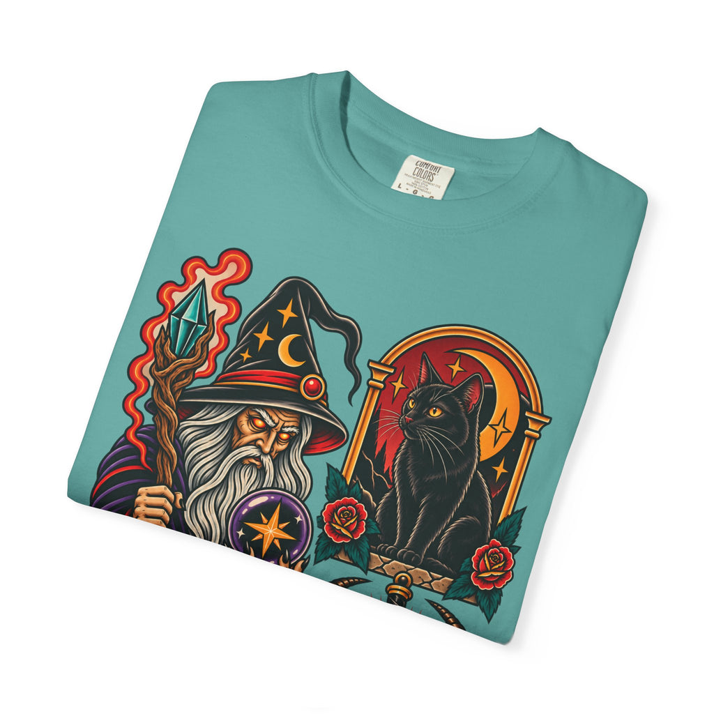 Wizard & Black Cat Tattoo Flash T-Shirt