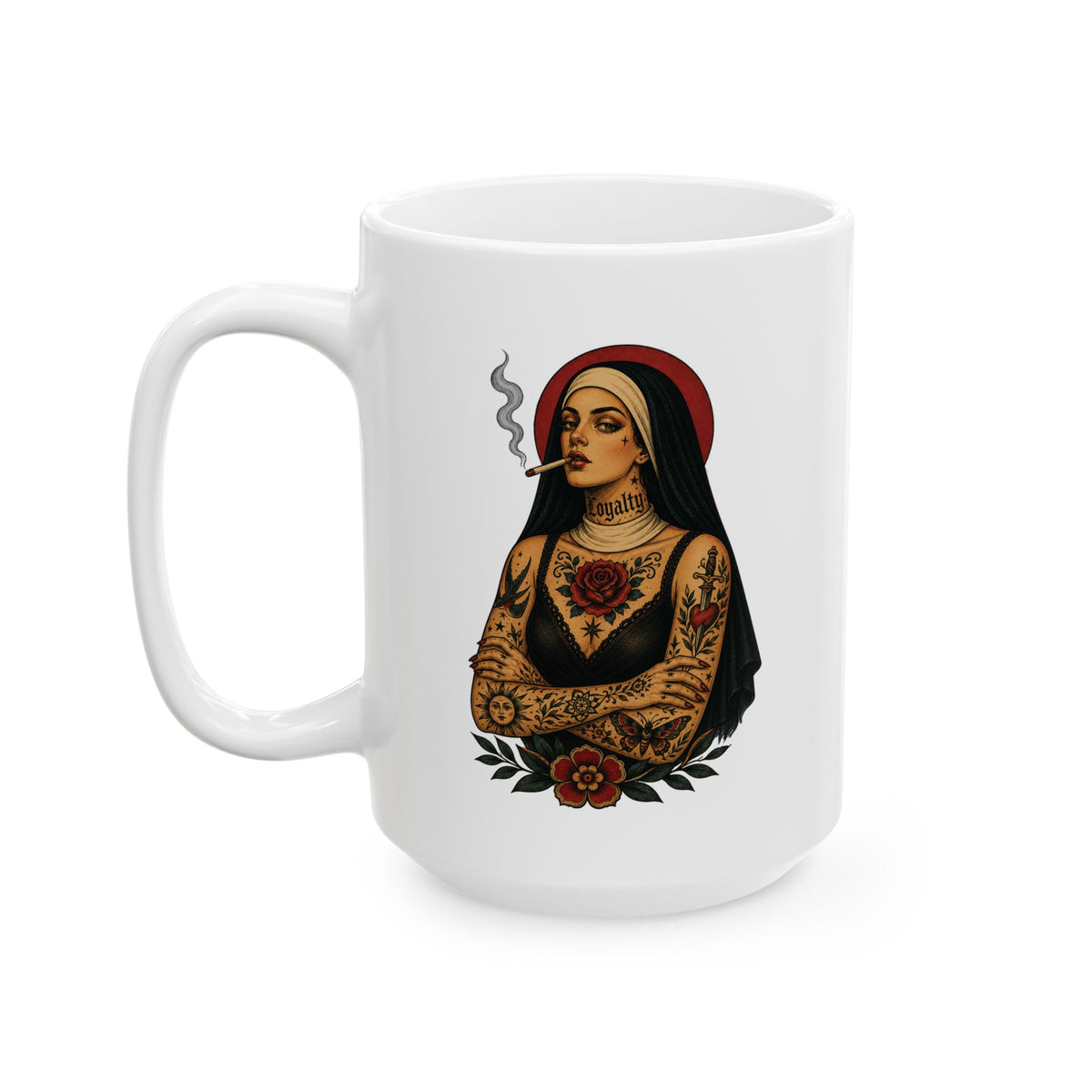 Tattooed Nun Tattoo Flash Ceramic Coffee Cup