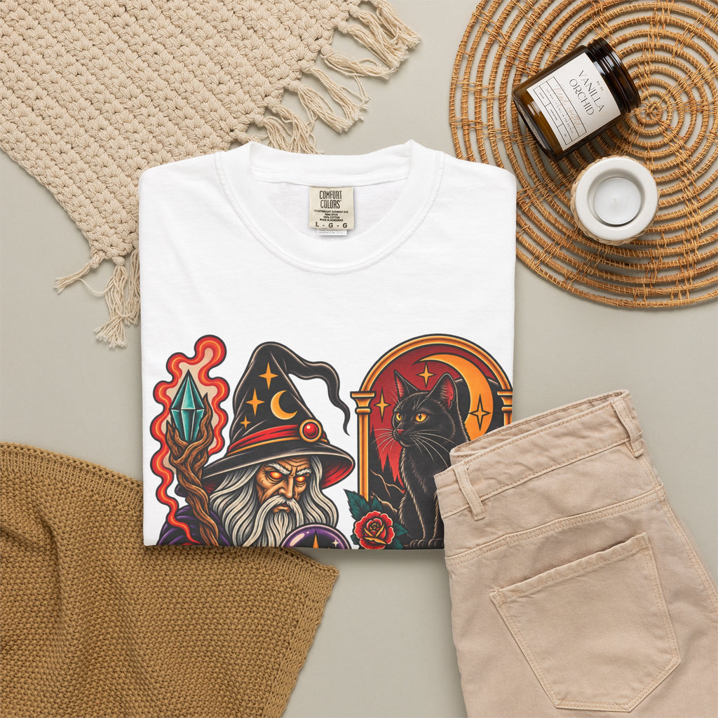 Wizard & Black Cat Tattoo Flash T-Shirt