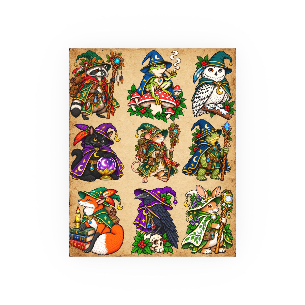 Woodland Witches & Wizards Tattoo Flash Art Print (8x10 & 16x20)