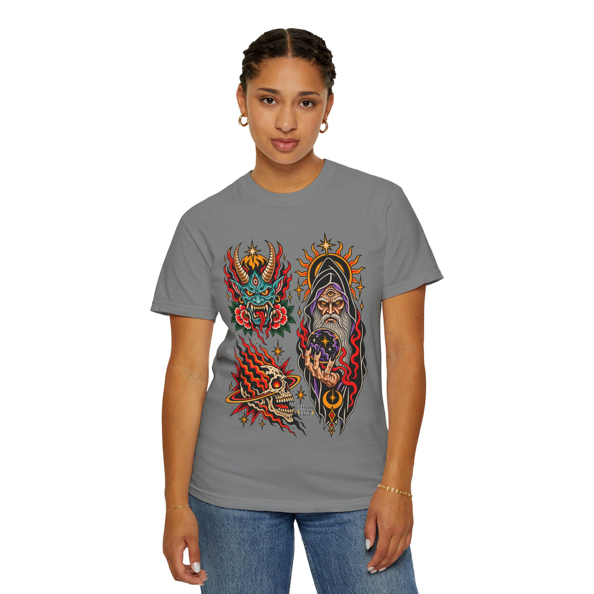 Wizard, Oni and Skull Tattoo Flash T-Shirt