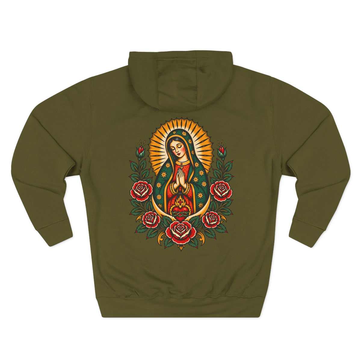 Our Lady of Guadalupe Mother Mary Flash Pullover Hoodie (Back Design)