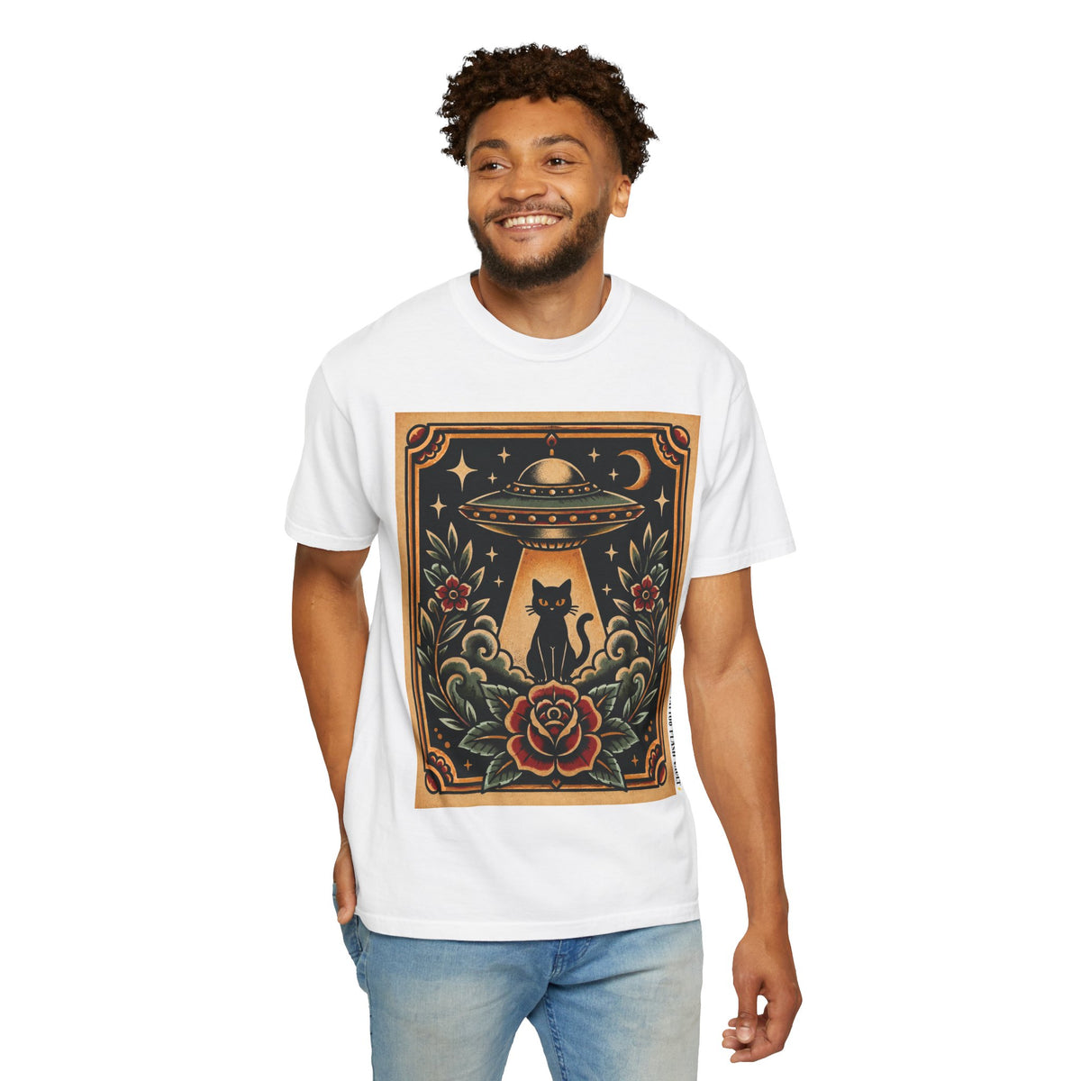 UFO & Black Cat Tattoo Flash Sheet T-Shirt