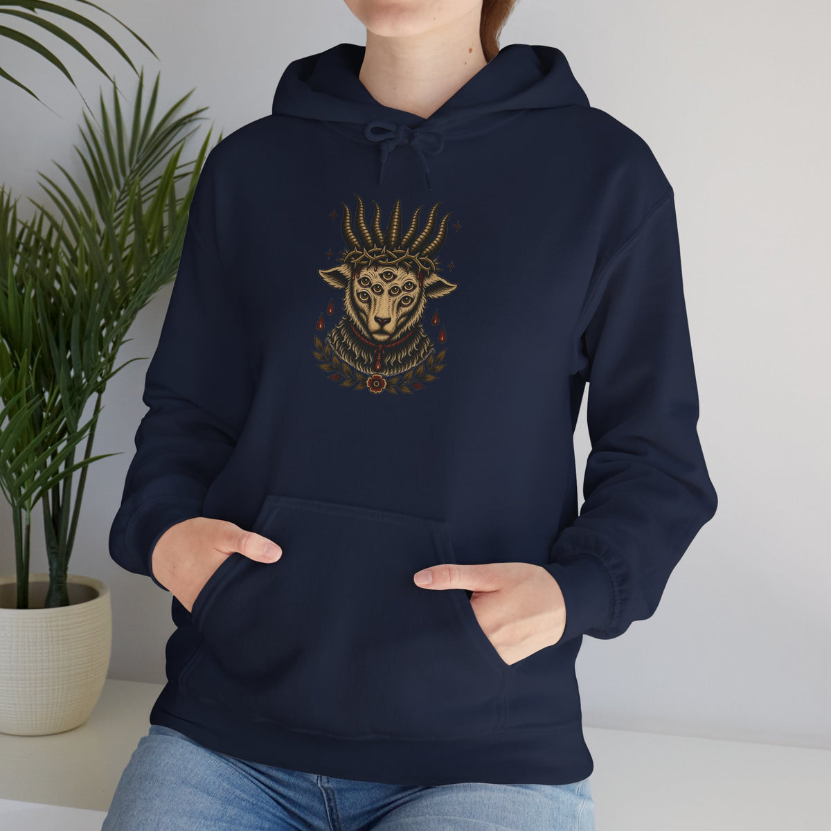 Sacrificial Lamb Hoodie with Revelation 5:6 Scripture Back Print