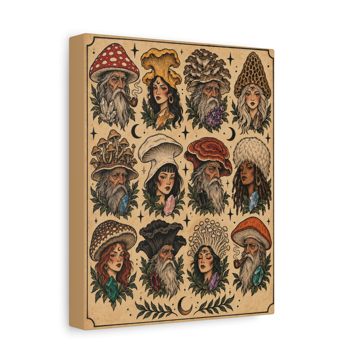 Mushroom Witches & Wizards Tattoo Flash Canvas Wall Art