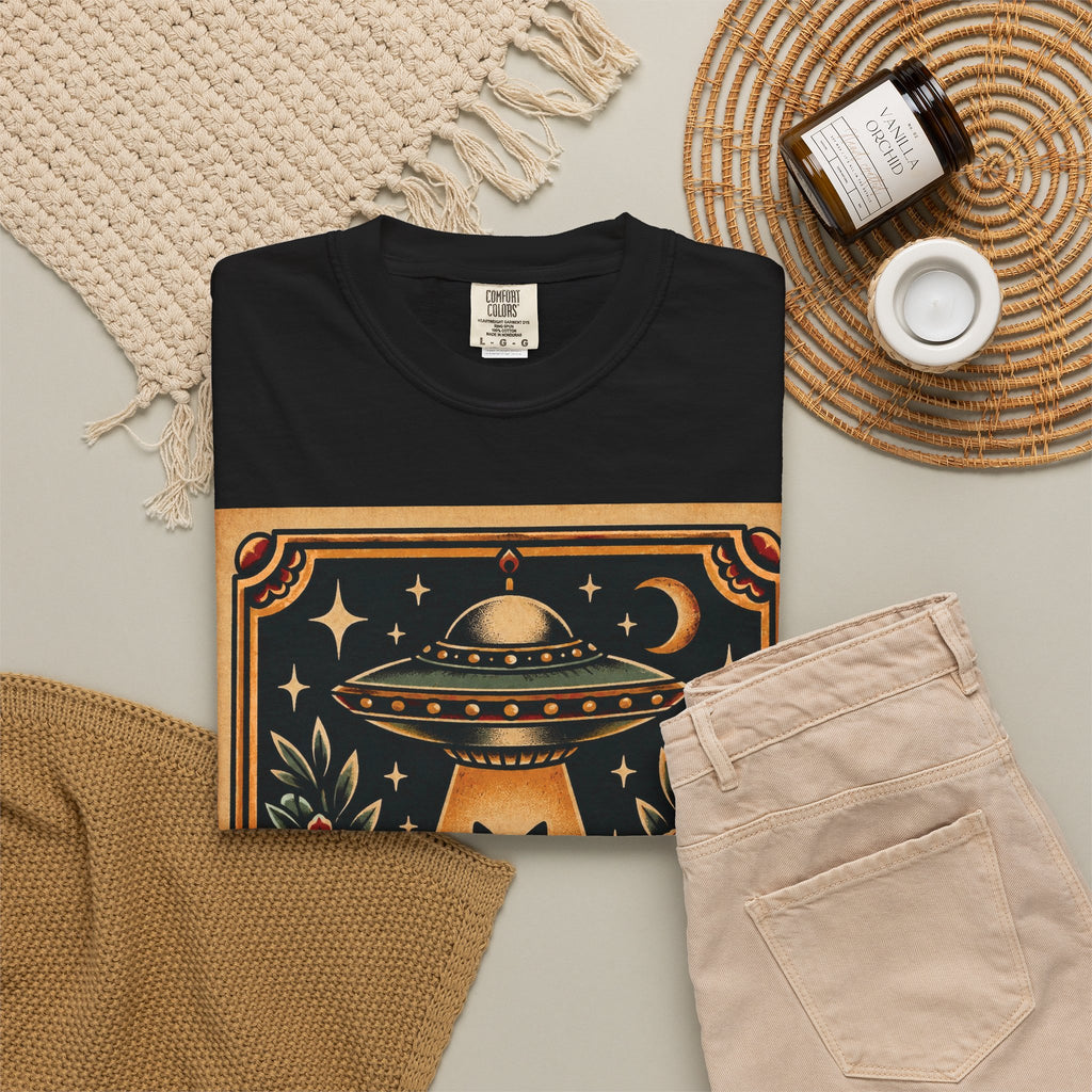 UFO & Black Cat Tattoo Flash Sheet T-Shirt
