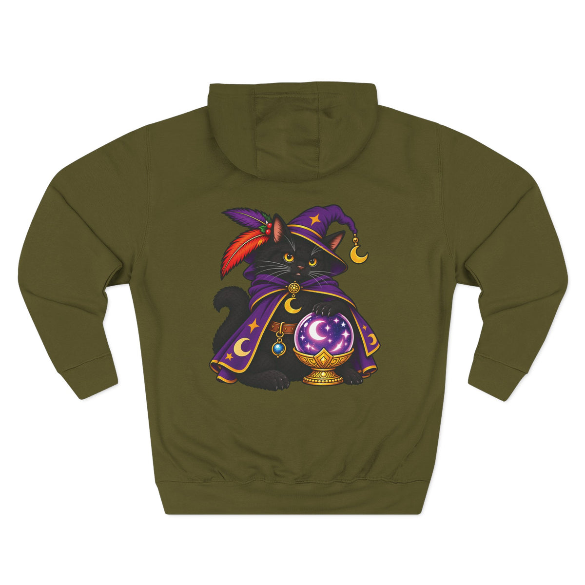 Black Cat Witch Tattoo Flash Pullover Hoodie (Back Design)