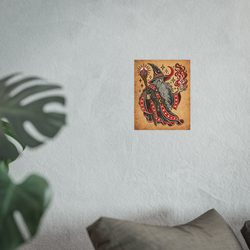 Fire Wizard Tattoo Flash Art Print (8x10 & 16x20)
