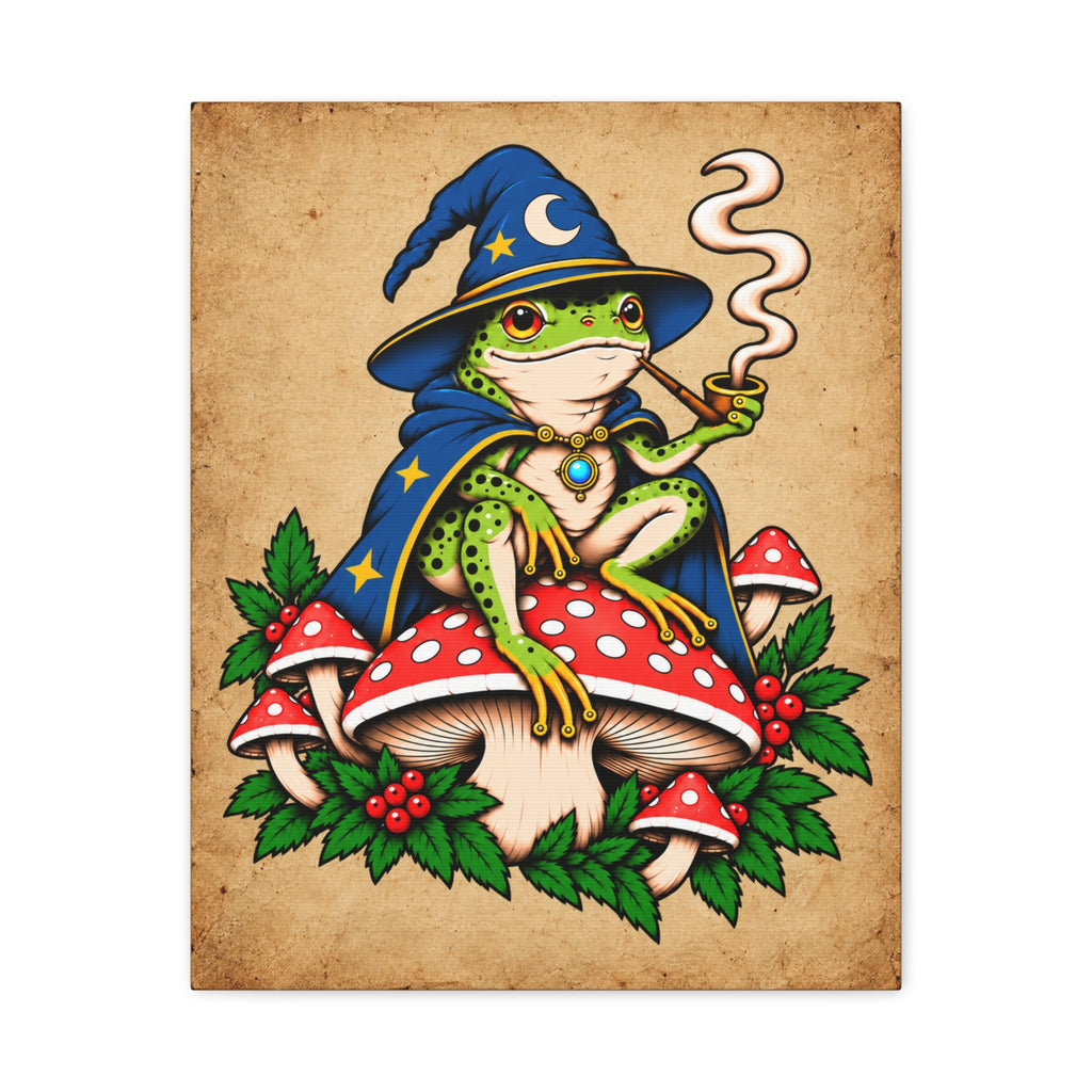 Frog Wizard Tattoo Flash Canvas Wall Art