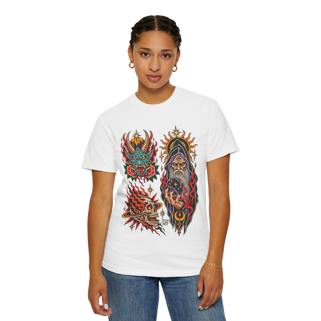 Wizard, Oni and Skull Tattoo Flash T-Shirt