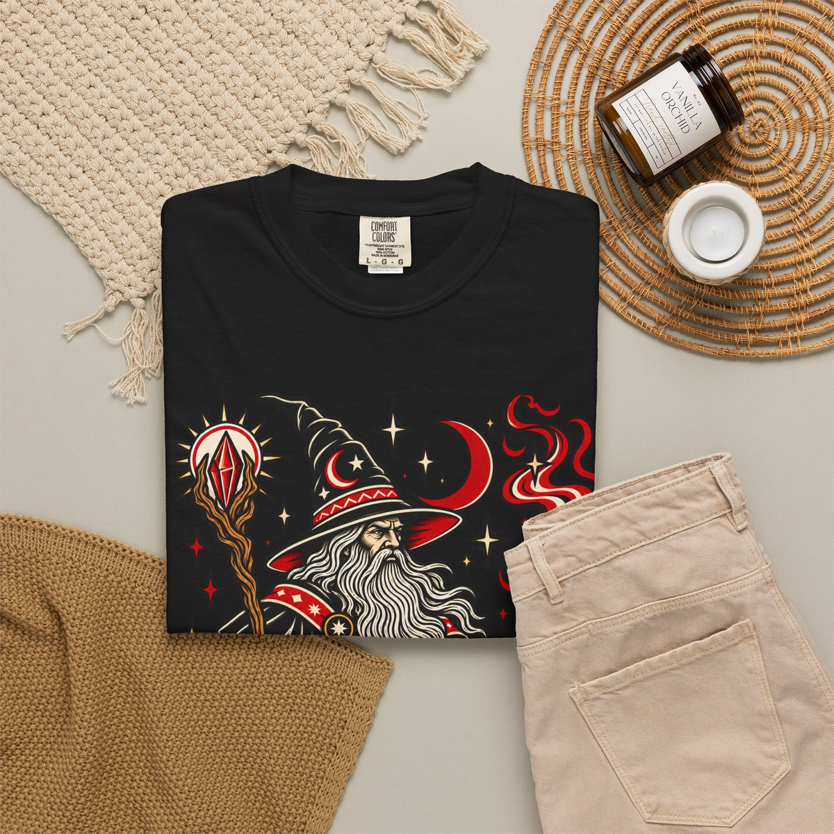 Fire Wizard Tattoo Flash T Shirt