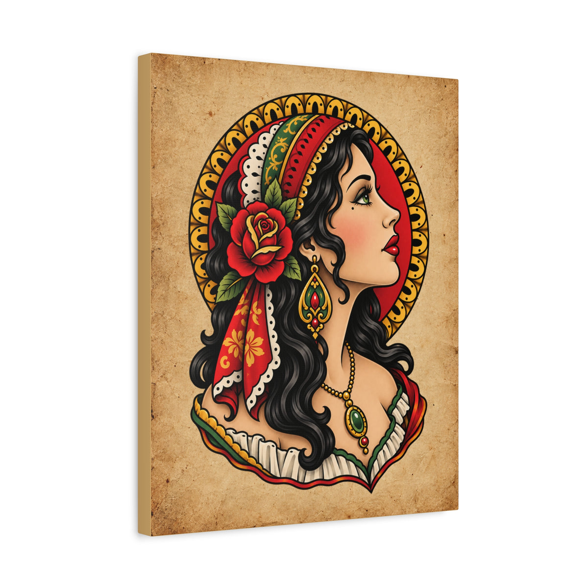 Esmeralda Gypsy Tattoo Flash Canvas Wall Art
