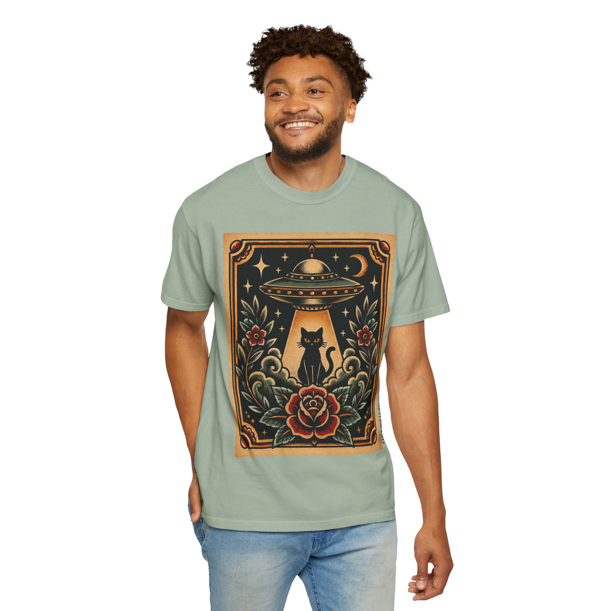 UFO & Black Cat Tattoo Flash Sheet T-Shirt