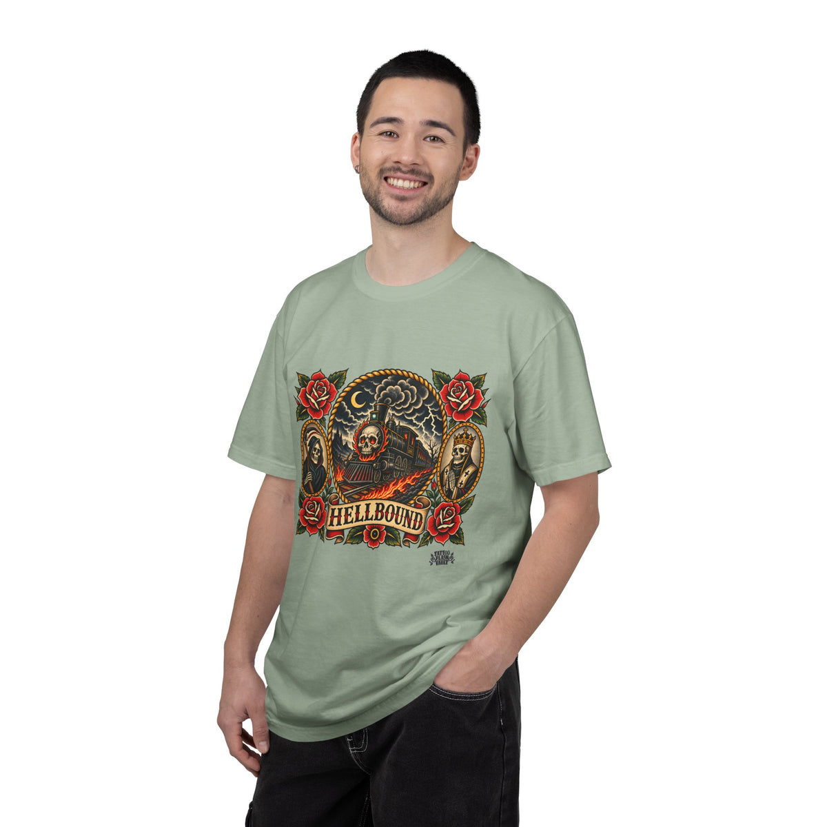 Hellbound Skull Train Tattoo Flash T-Shirt