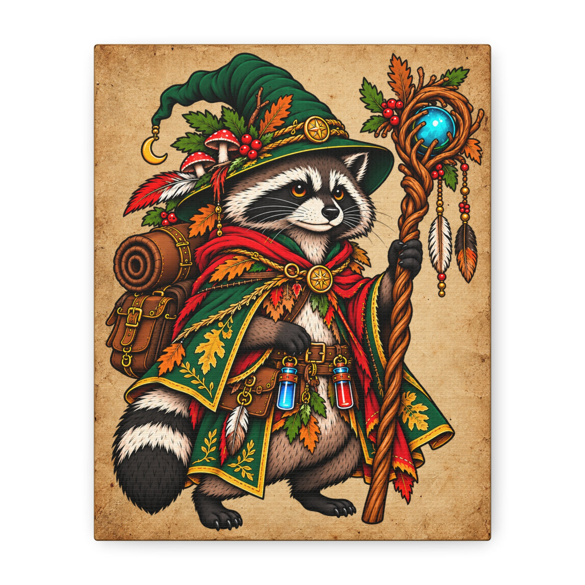 Raccoon Wizard Tattoo Flash Wall Art
