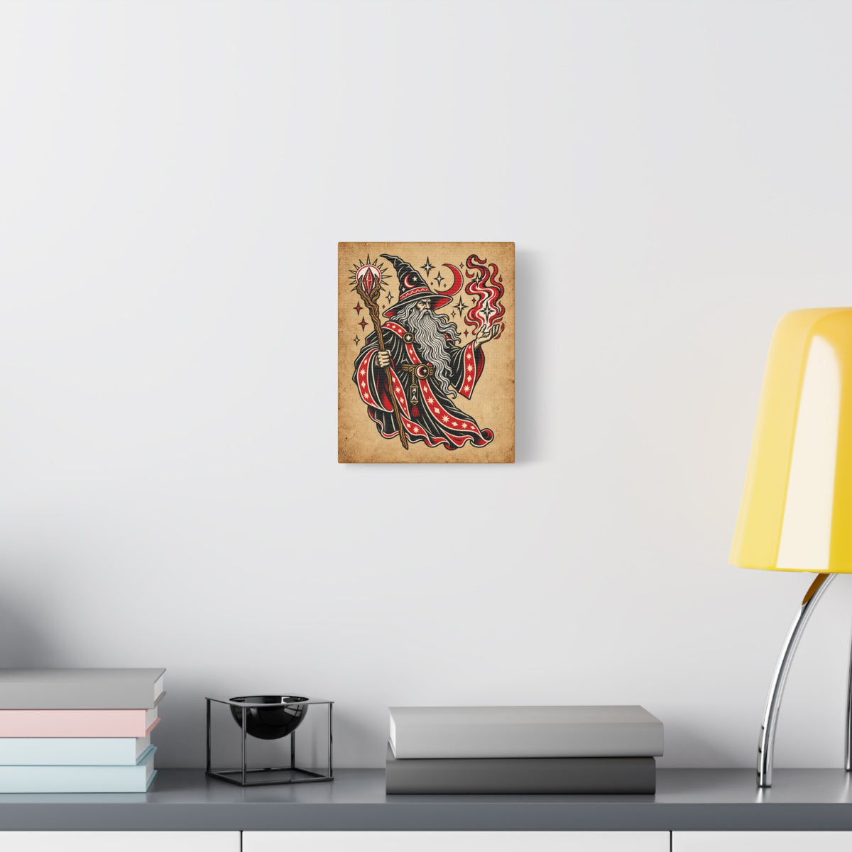 Fire Wizard Tattoo Flash Canvas Wall Art