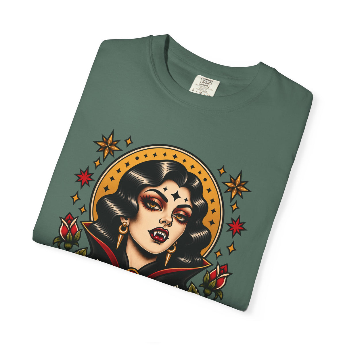 Vampire Woman & Black Cat Tattoo Flash T‑Shirt