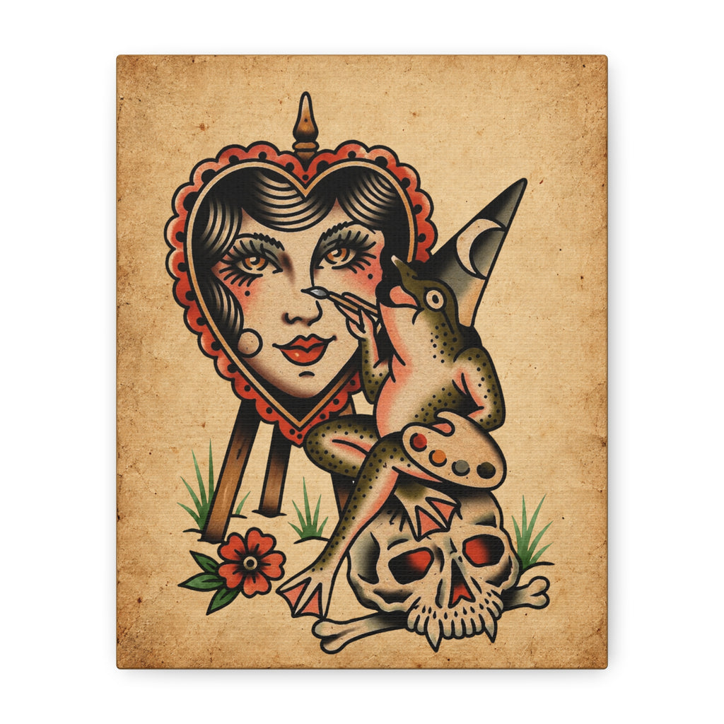 Frog Painter Tattoo Flash Canvas Wall Art