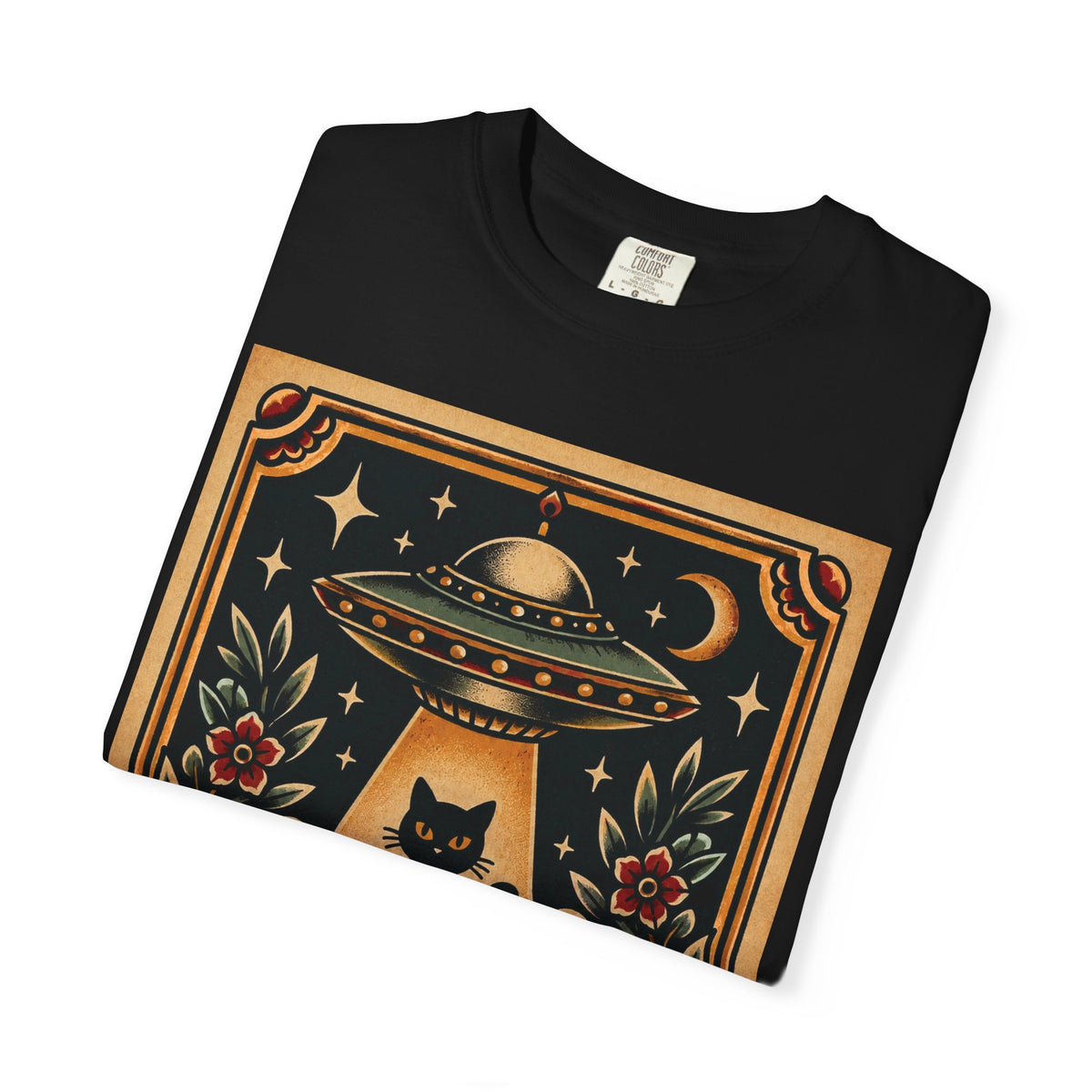 UFO & Black Cat Tattoo Flash Sheet T-Shirt