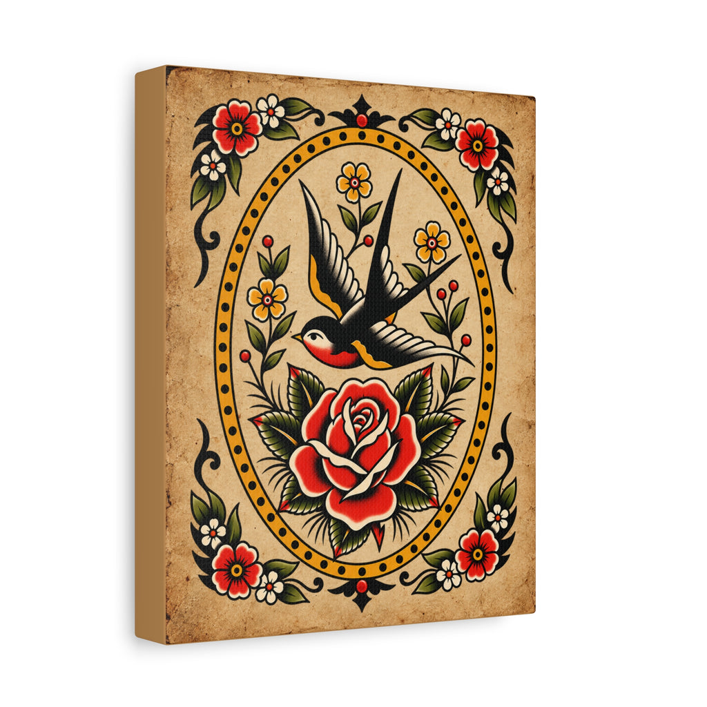 American Traditional Swallow & Rose Tattoo Flash Wall Art