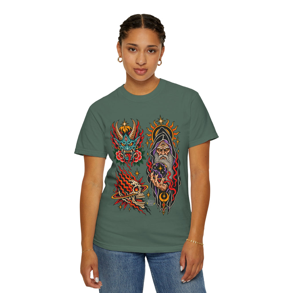 Wizard, Oni and Skull Tattoo Flash T-Shirt