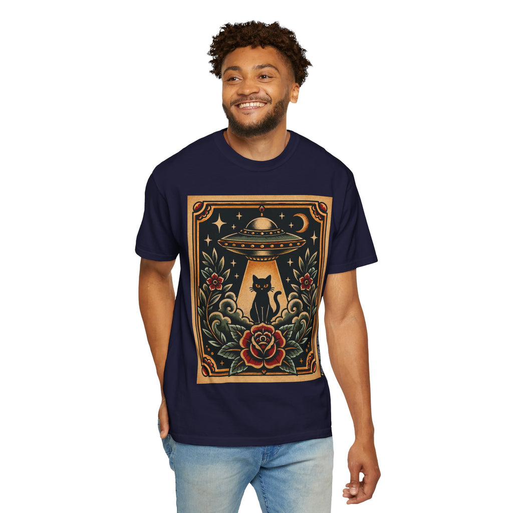 UFO & Black Cat Tattoo Flash Sheet T-Shirt