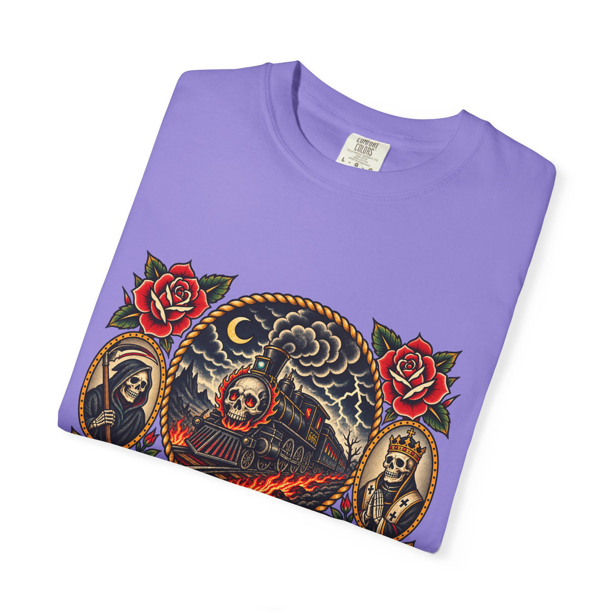 Hellbound Skull Train Tattoo Flash T-Shirt