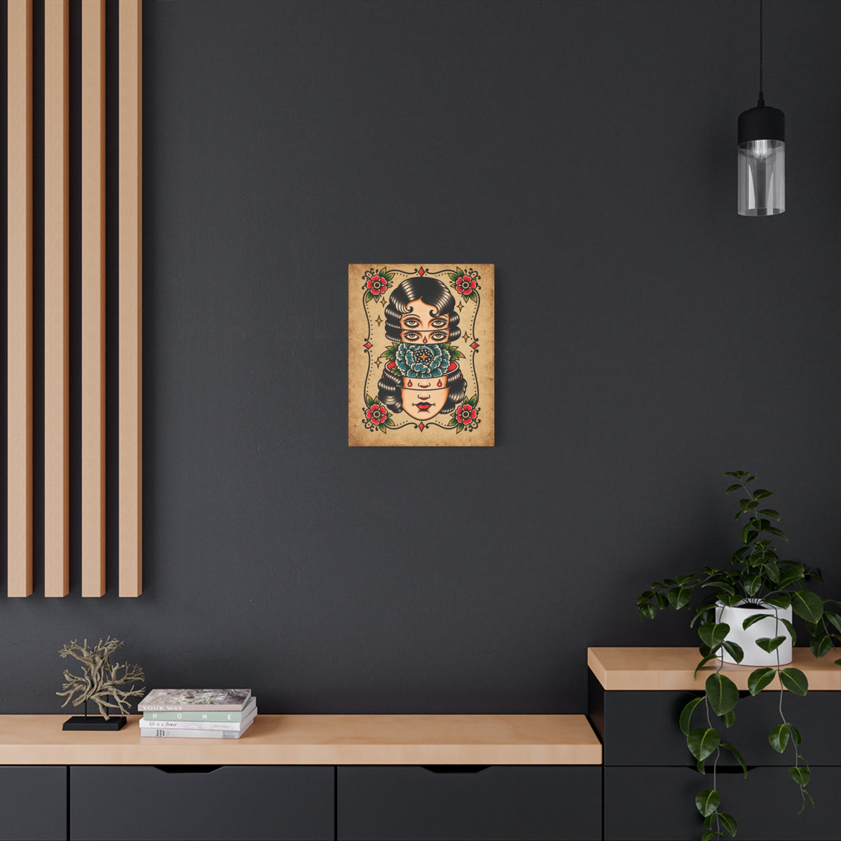 Surreal Floral Tattoo Flash Canvas Wall Art
