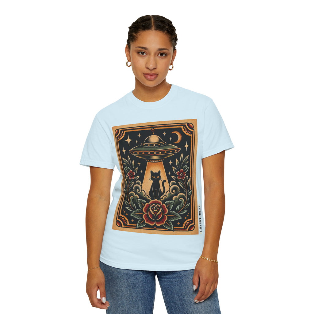 UFO & Black Cat Tattoo Flash Sheet T-Shirt