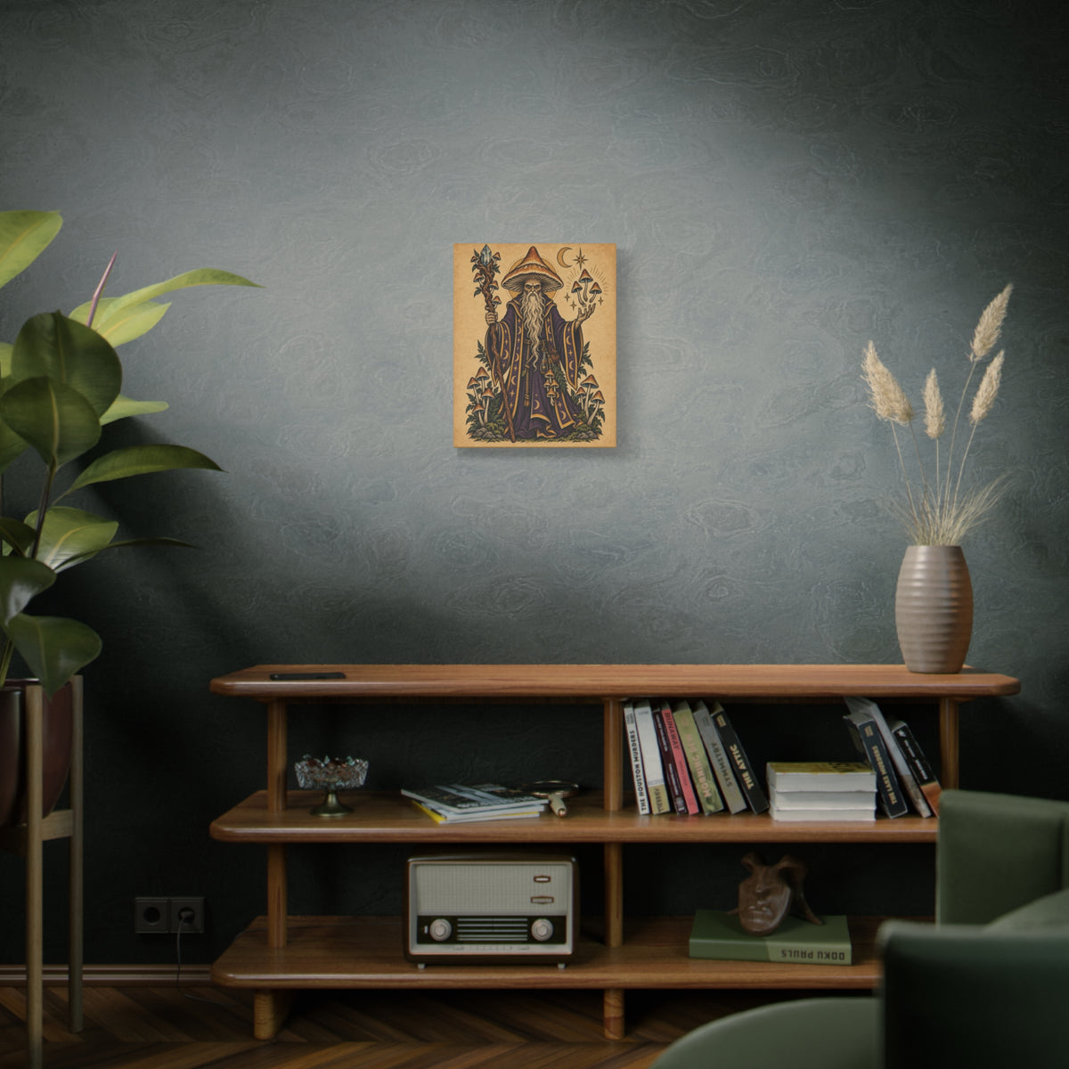 Psilocybin Mushroom Wizard Tattoo Flash Canvas Wall Art