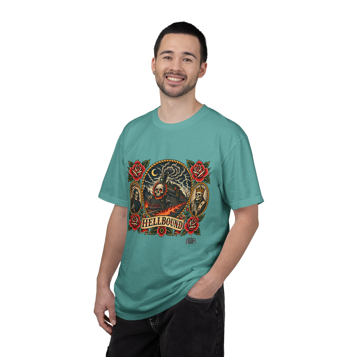 Hellbound Skull Train Tattoo Flash T-Shirt