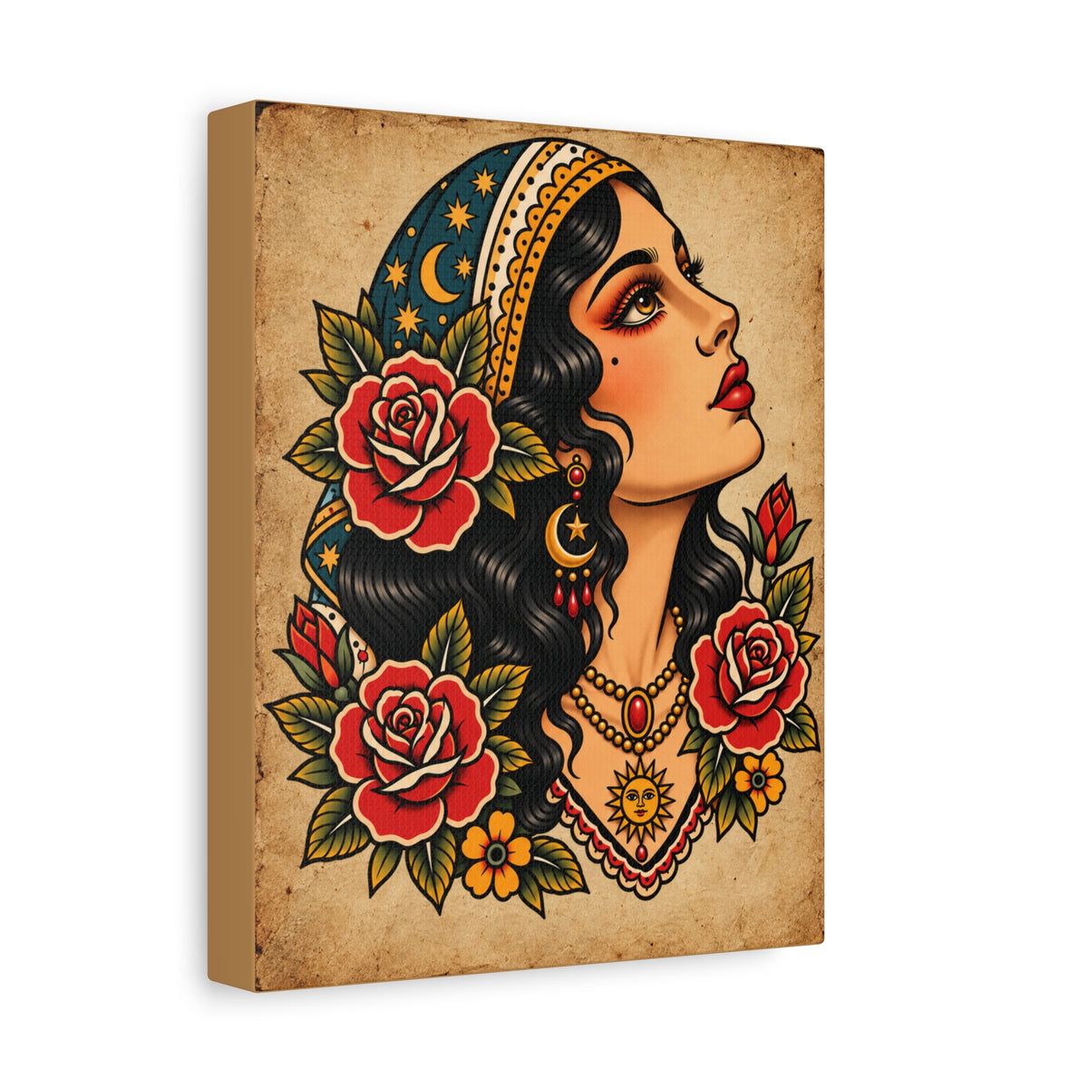 Gypsy Woman Tattoo Flash Canvas Wall Art